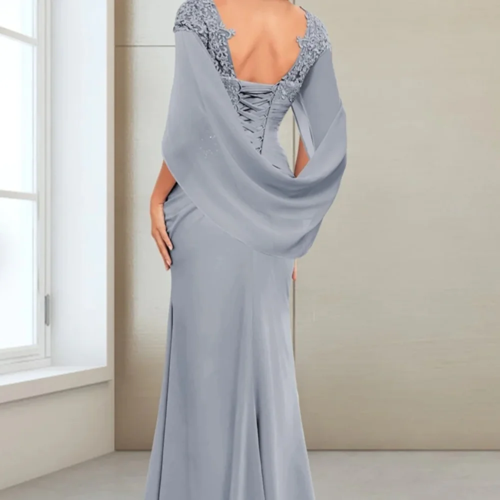 Blue Asymmetrical Ruffled Sleeveless Gown - Picture 3 of 7